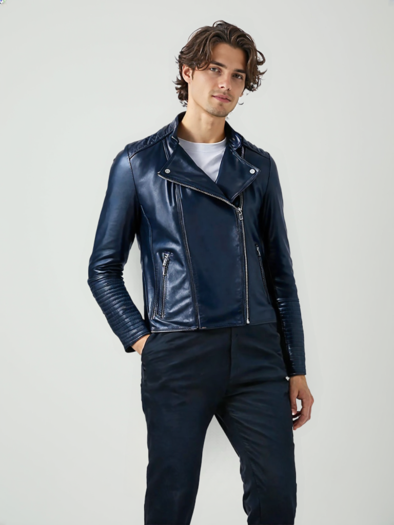 Classic Blue Leather Jacket Chic & Durable