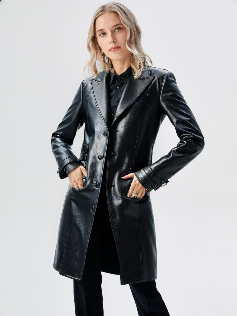 STYLISH LEATHER LONG COAT