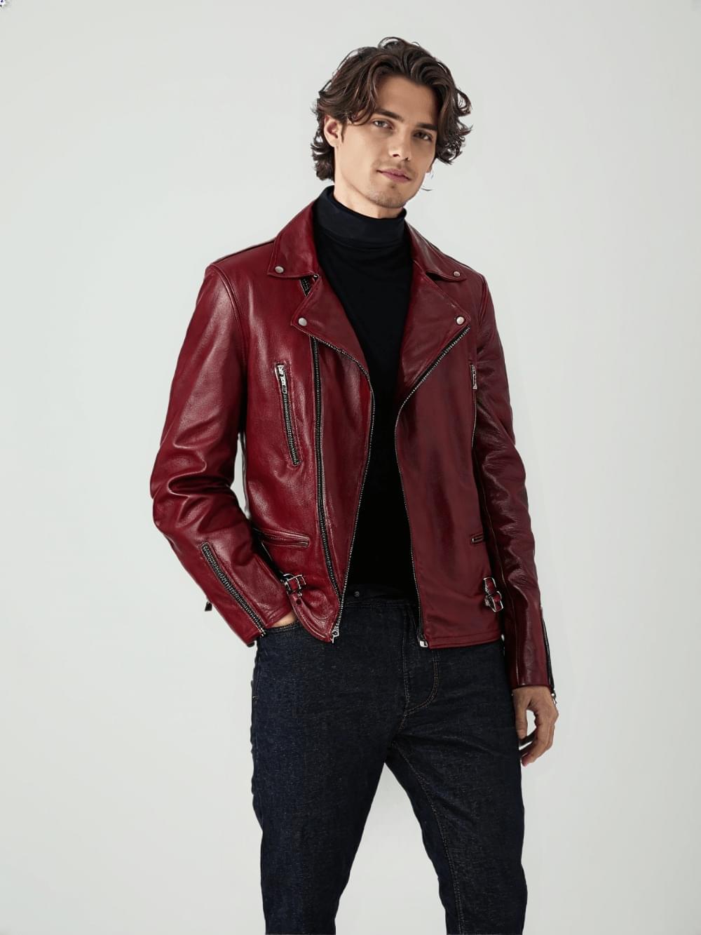 THE ICONIC RED LEATHER BIKER JACKET