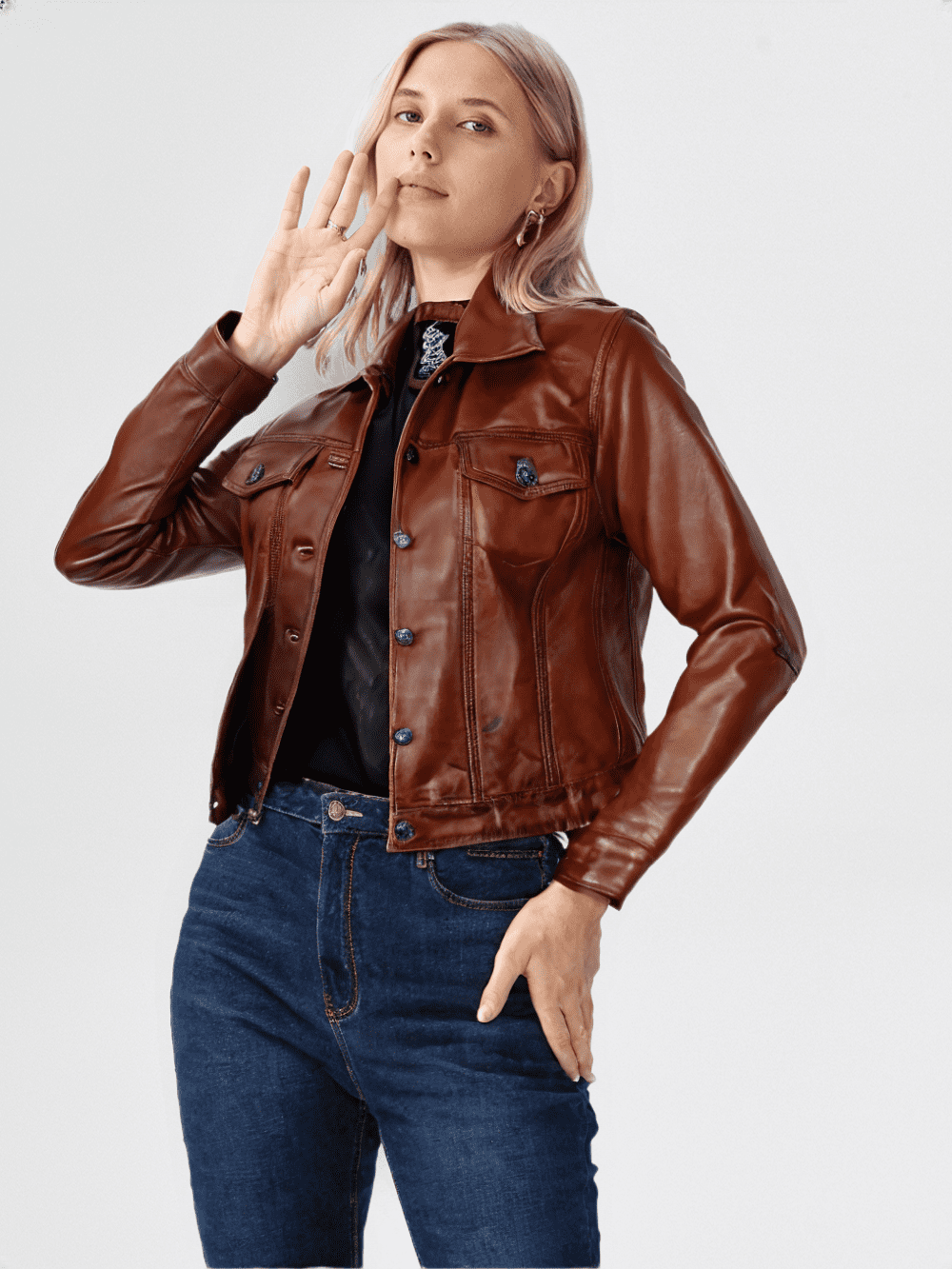 Elegant Brown Leather Jacket Women Sleek & Durable